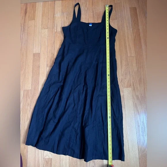 Fit & Flare Black Linen blend Midi Dress L - Picture 6 of 9